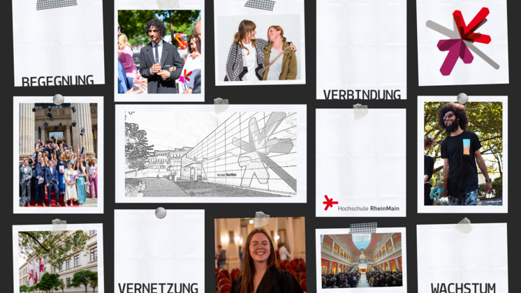 Collage von Eindrücken der Hochschule RheinMain