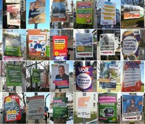 Collage hessischer Wahlplakate zum Thema Verkehr & Mobilität.